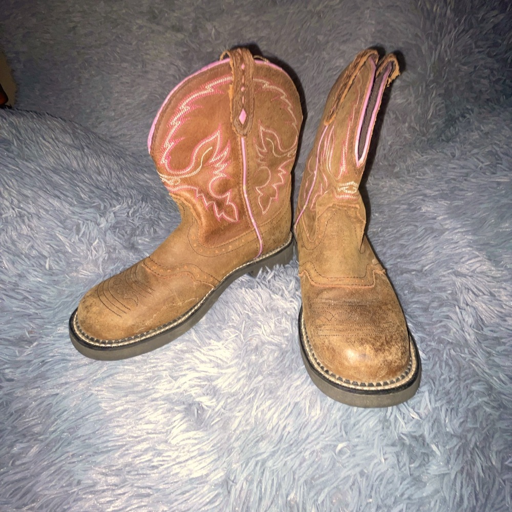 Justin Boots Kids Brown and Pink Western Boots